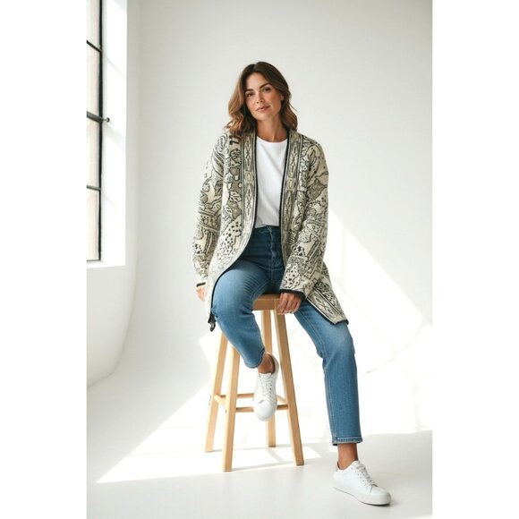 vintage Imago lambswool angora floral contrasting trim long cardigan L old money - Picture 2 of 7